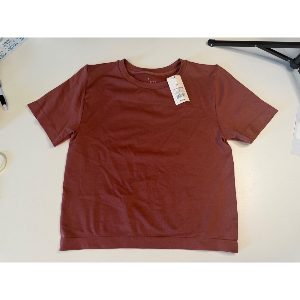 A New Day Women XXL Rust Cropped Short Sleeve Stretchy T-Shirt NWT